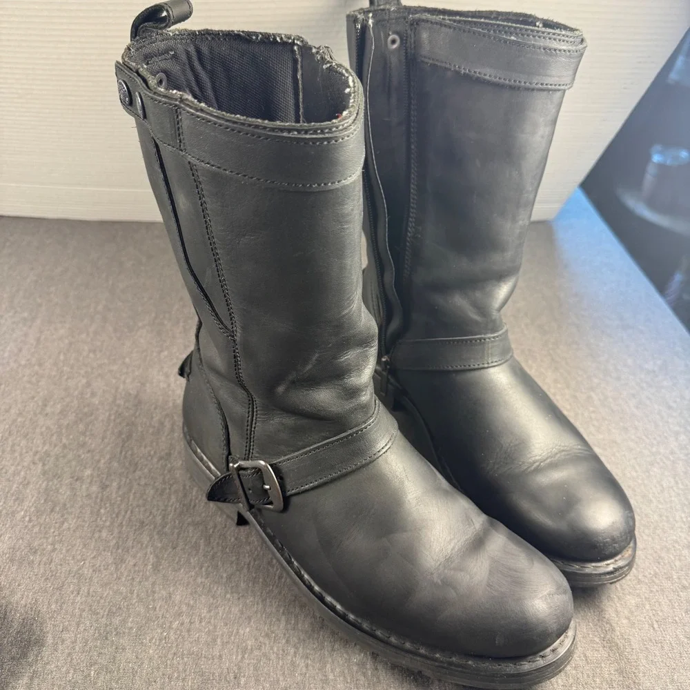 Harley Davidson Mens Black Leather Motorcycle Boots Engineer Side Zip 93007 10